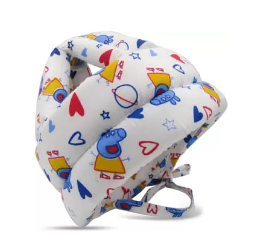 Adorable Baby Wearing a Soft Protective Safety Helmet with Cartoon Bunny