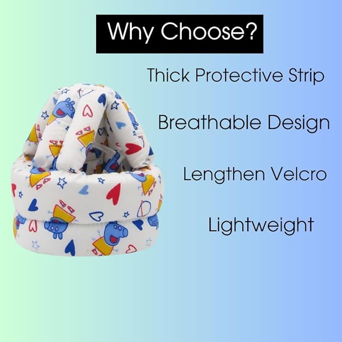 Adorable Baby Wearing a Soft Protective Safety Helmet with Cartoon Bunny